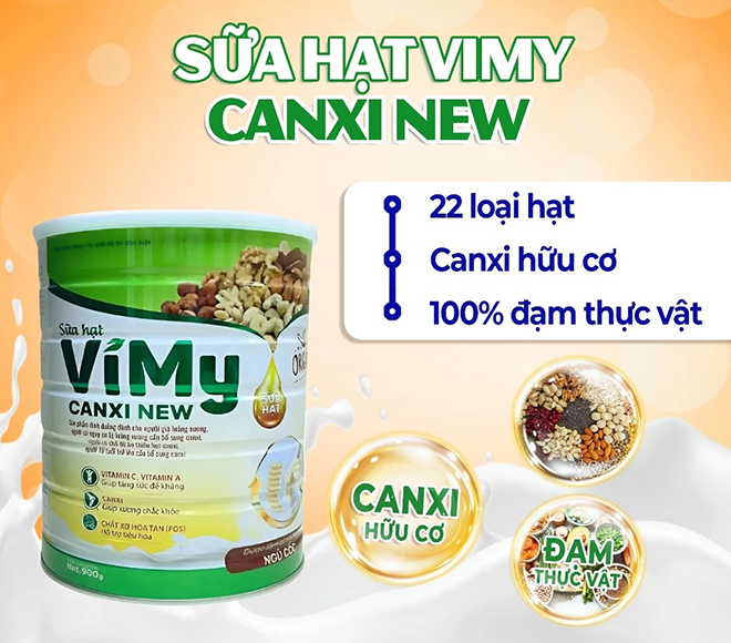 Sữa hạt Vimy Canxi New - Giúp bổ xung canxi, phòng ngừa loãng xương. Hộp 900g