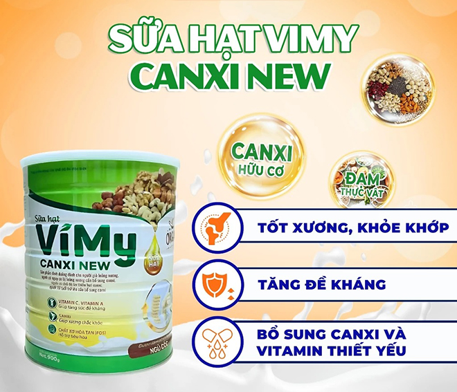 Sữa hạt Vimy Canxi New - Giúp bổ xung canxi, phòng ngừa loãng xương. Hộp 900g